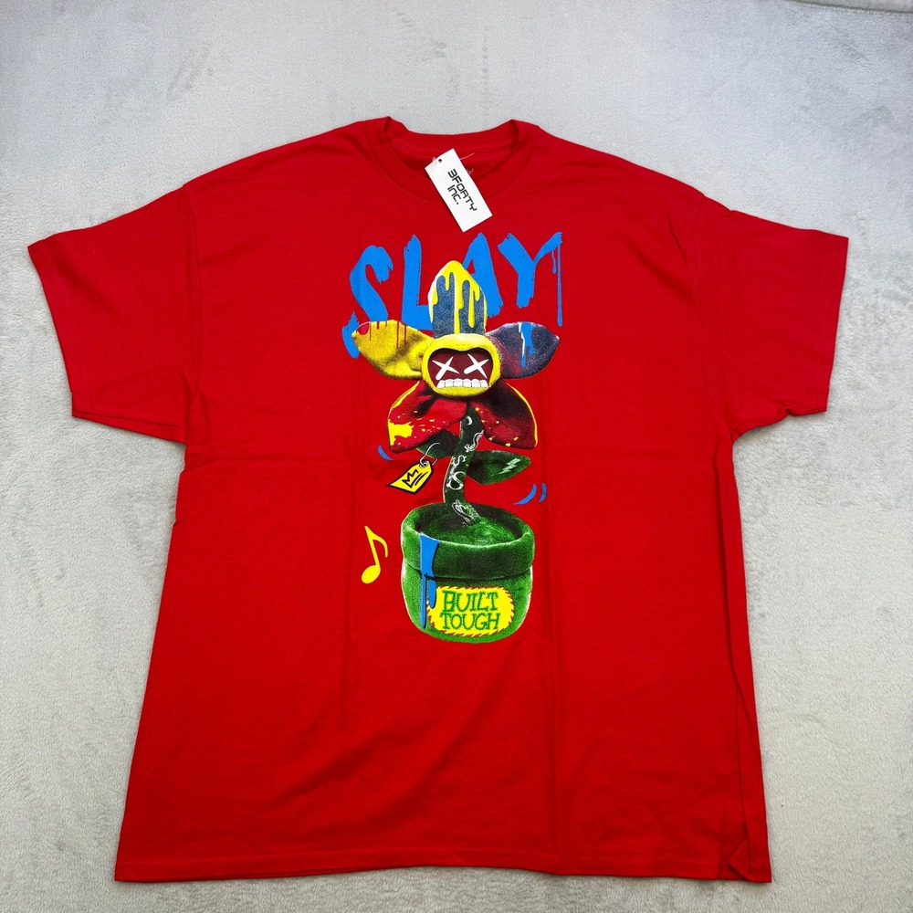 3Forty Inc Graphic Tee Mens 2XL Red Slay Built Tough Flower Streetwear Skater